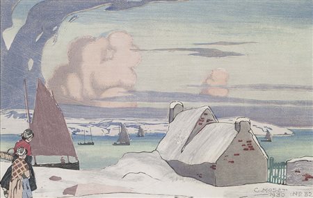 Carl Moser Bretonische Fischerhütte (Winter), 1930;Farbholzschnitt, 28,5 x...