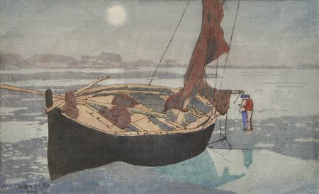 Carl Moser Fischerboot, 1928;Farbholzschnitt, 26 x 43 cm, gerahmt Signiert,...