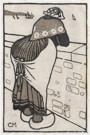 Carl Moser In Erwartung, 1914;Farbholzschnitt, 35,7 x 26,5 cm Handsigniert,...