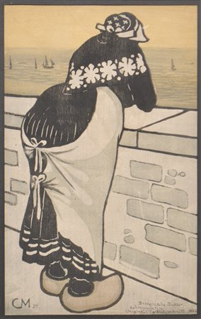 Carl Moser Bretonische Butterschmugglerin, 1921;Farbholzschnitt, 33 x 21 cm,...