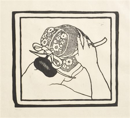 Carl Moser Nach dem Bade, 1919/ca. 1978;Holzschnitt, Abzug der Konturplatte,...