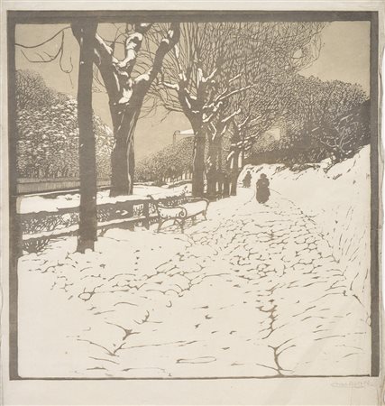 Carl Moll Winterlandschaft (Hohe Warte in Wien), 1903;Farbholzschnitt auf...