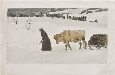 Oswald Roux (Wien/Vienna 1880 – 1961) Alpenwinter;Farbradierung auf...