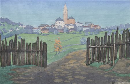 Karl Pferschy Jenesien, 1913;Farbholzschnitt, 31,2 x 47,5 cm, Originalrahmen...
