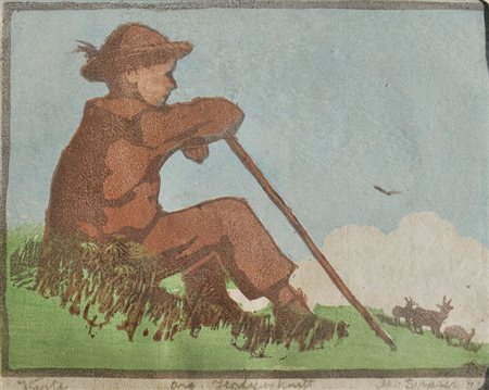 Max Sparer Ziegenhirte, 1948;Farbholzschnitt, 18,5 x 23,5 cm, gerahmt...