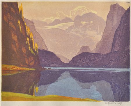 Engelbert Lap Gebirgssee in den Alpen;Farbholzschnitt, 19,3 x 23,7 cm...