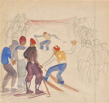 Josef Arnold (Wörgl 1891 – Innsbruck 1967) Skirennen am Arlberg;Bleistift,...