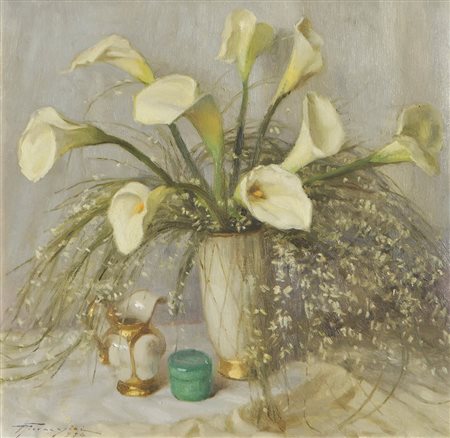 Ulderico Giovacchini (Firenze 1890 – Bolzano 1965) Blumenvase, 1954;Öl auf...