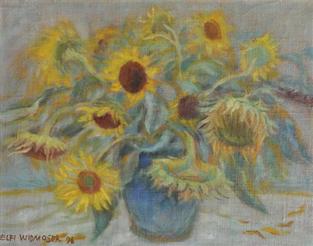 Elfi Widmoser (*Meran/Merano 1930) Sonnenblumen, 1996;Öl auf Holz, 26 x 33...