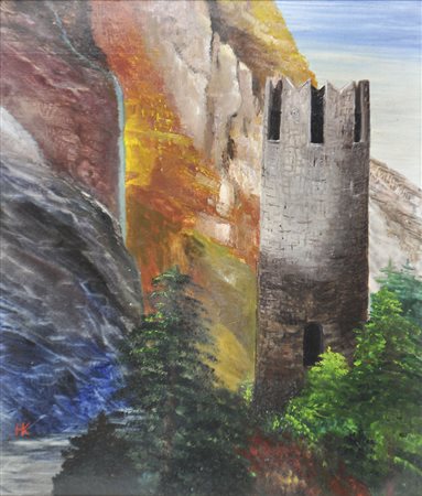 Hans Kompatscher Gscheibter Turm in Bozen;Öl auf Holz, 33,5 x 28,5 cm,...