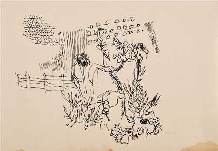 Max Weiler Garten, 1953;Tusche, 53,1 x 61,3 cm, am unteren Rand fleckig...