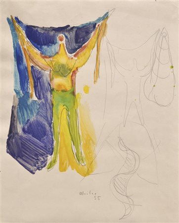 Max Weiler Der Schifahrer, Entwurf zu den Fresken am Innsbrucker Bahnhof,...