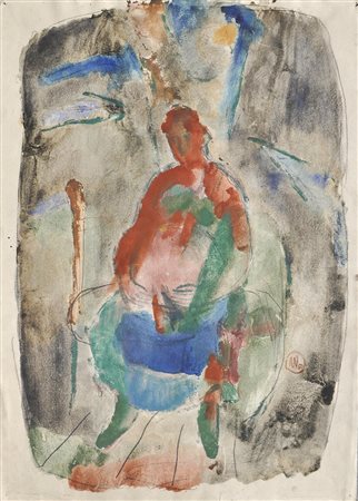 Max Weiler Schwangere Frau, 1950;Tempera, 69,5 x 49,5 cm Monogrammiert u....