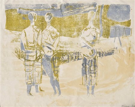 Heinz Klima (Innsbruck 1924 – Innsbruck 1967) Drei Figuren in Landschaft,...
