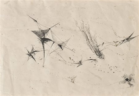 Hans Ebensperger Faszinierende Flugobjekte;Tusche, 30 x 43,5 cm Betitelt