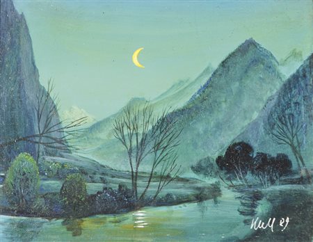 Eduard Klell (Steyr 1924 – Völs 2008) Mondnacht, 1989;Öl auf Platte, 15,4 x...