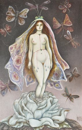 Gundi Groh Schmetterlingsbraut, 1984;Öl auf Platte, 19 x 13 cm, gerahmt...