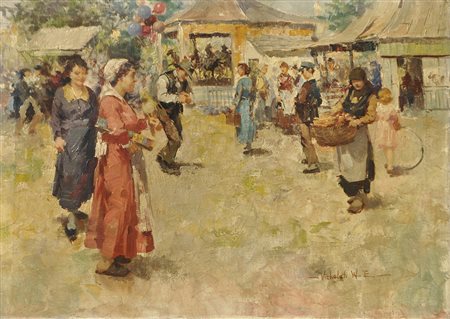 Witman Etelka Vizkeleti (Ungarn/Ungheria 1882 – 1962) Volksfest in Ungarn;Öl...