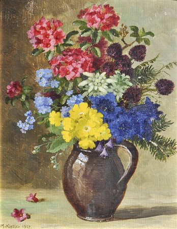 Maria Kistler (1884 - 1963) Alpenblumen, 1927;Öl auf Karton, 28 x 22 cm,...