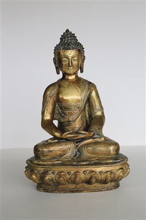 - Buddha der Meditation, Nepal, 2. Hälfte 20. Jh.;Feuervergoldete Bronze,...