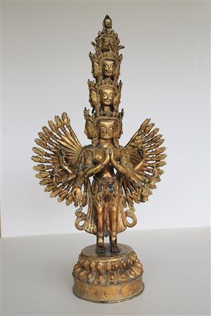 - Avalokiteshvara, Nepal/Tibet, 1. Hälfte 20. Jh.;Feuervergoldete Bronze,...