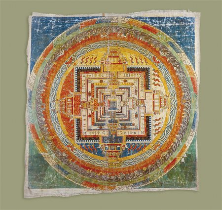 - Kalachakra Mandala, Tibet, 19. Jh.;Pflanzen- und Mineralfarben, 79 x 78 cm...