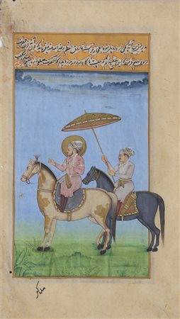 - Der Moghul Sha Jahan auf Pferd mit Diener, Indien, 19. Jh.;17 x 13 cm...