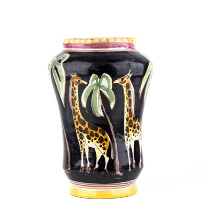 MUSA - ROMA Vaso con giraffe e palme, anni ‘40 Terracotta dipinta a...