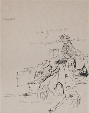 DOMENICO PURIFICATO (Fondi 1915 - Roma 1984) Scena con caduti, 1944 China su...