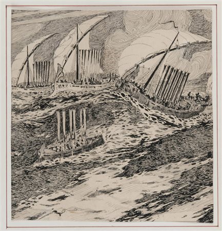 GIOVANNI BATTISTA LOMBARDO (Liguria XX secolo) Galeoni in mare, anni '10...