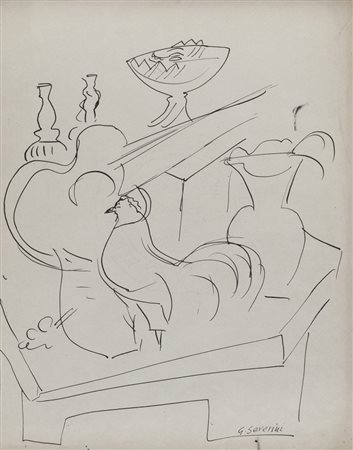 GINO SEVERINI (Cortona 1883 - Parigi 1966) Natura morta con il gallo,...