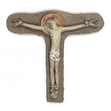CORRADO RUFFINI (c.1910 - 1979) Crocifisso, anni '50 Terracotta e ceramica...