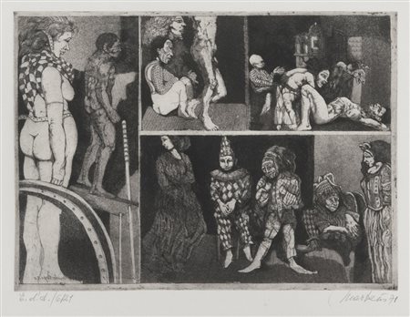 MARKUS VALLAZZA (Ortisei 1936) Personaggi del circo, 1971 Litografia, ex....