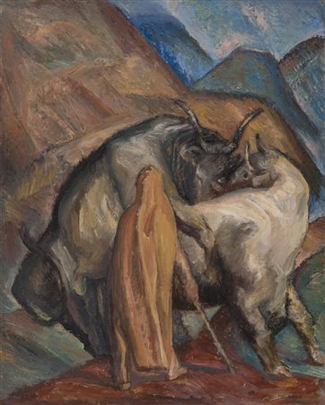 FERRUCCIO FERRAZZI (Roma 1891 - 1978) La Monta, 1943 Olio su tavola, cm. 75 x...