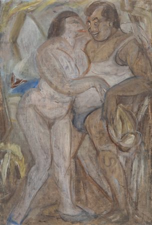 GIOVANNI STRADONE (Roma 1911 - 1981) Amanti Olio su tela, cm. 62 x 42...
