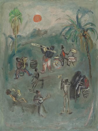 GIOVANNI STRADONE (Roma 1911 - 1981) Porto distrutto, 1957 Olio su tela, cm....