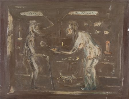 GIOVANNI STRADONE (Roma 1911 - 1981) Quo vadis?, 1955 Olio su tela, cm. 70 x...