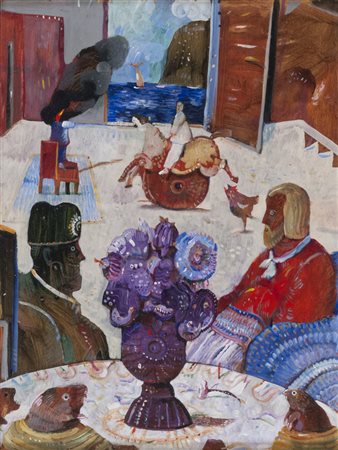 ANTONIO POSSENTI (Lucca 1933) Uno stanzone a Caprera Olio su tavoletta, cm....