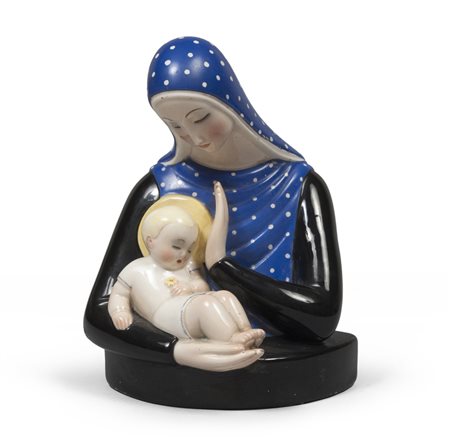 FIGURA DELLA MADONNA, MANIFATTURA LENCI 1930-40 ca. in ceramica policroma....