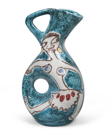 VERSATOIO IN CERAMICA, VIETRI, ANNI '50 decorato a smalti policromi con foro...