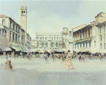 Luigi Rocca 1952 "Piazza delle Erbe, Verona" cm. 40x50 - olio su tela Firmato...