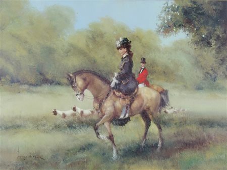 Luigi Rocca 1952 "Cavallerizza" cm. 30x40 - olio su tela Firmato b. a s.