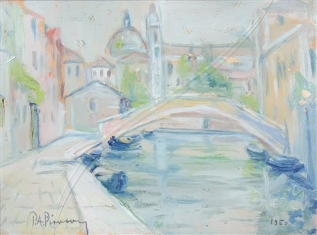 Pompeo Piovesan Meduna di Livenza 1908 "Canale a Venezia" cm. 24x34 - olio su...