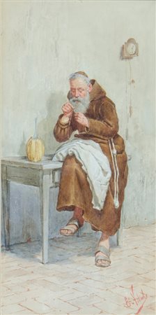 Eduard Vitali "In riposo" cm. 34x17 - acquerello su carta Firmato b. a d.