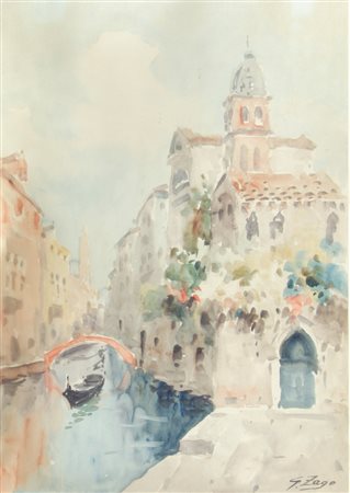 Giuseppe Zago 1881-1947 "Gondola nel canale" cm. 48x34 - acquerello su carta...