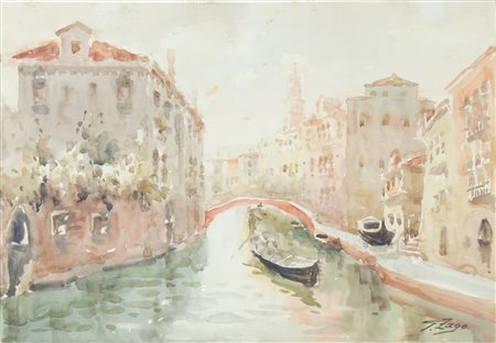 Giuseppe Zago 1881-1947 Lotto di 2 acquerelli, cm. 34x48: a) "Piazzetta a...