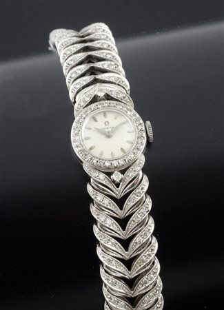 Omega: orologio da polso da donna in oro bianco ricoperto da diamanti. gr....