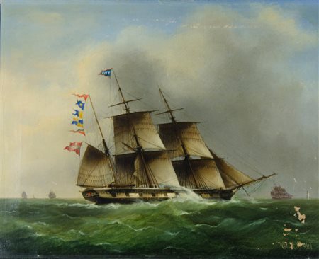 Maestro del XIX secolo "Veliero in navigazione" cm. 38x48 - olio su tela...