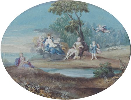 Scuola francese del XVIII secolo "Scena con figure" cm. 25x33 - tempera su...