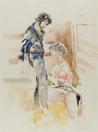 Drago Marin Cherina 1949 "Ai piedi dell'Artista" cm. 50x37 - acquarello su...